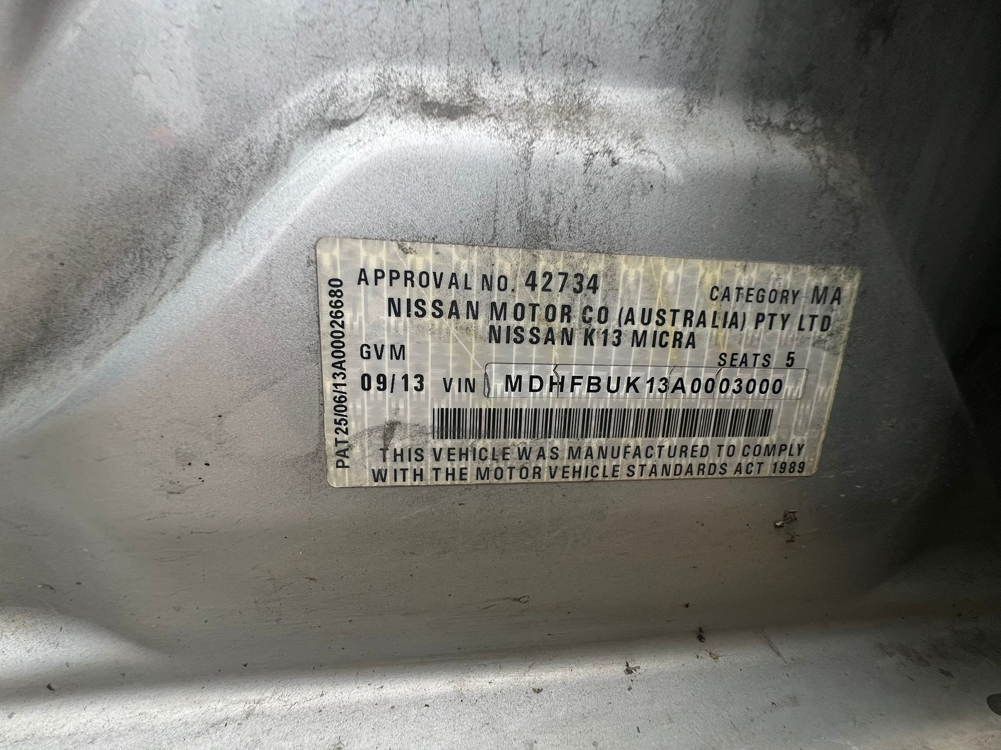 2013 Nissan Micra K13 Bonnet Lock/ Support